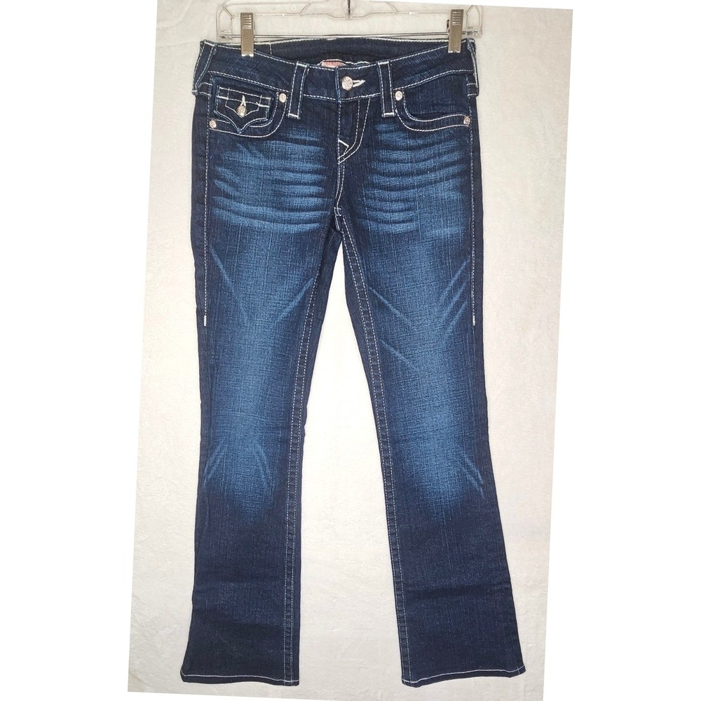 VTG NWOT True Religion Joey Super T Jeans 26 Dark Wash White Stitch Flare